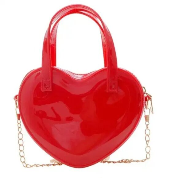 NEW RED JELLY HEART CROSSOVER BAG - Picture 1 of 9